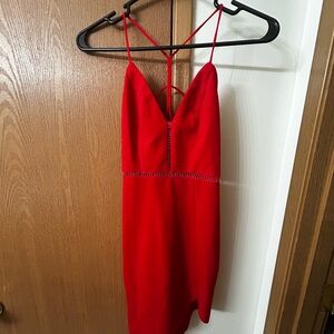 Hello Molly Red Slip Dress Spaghetti Strap Plunge